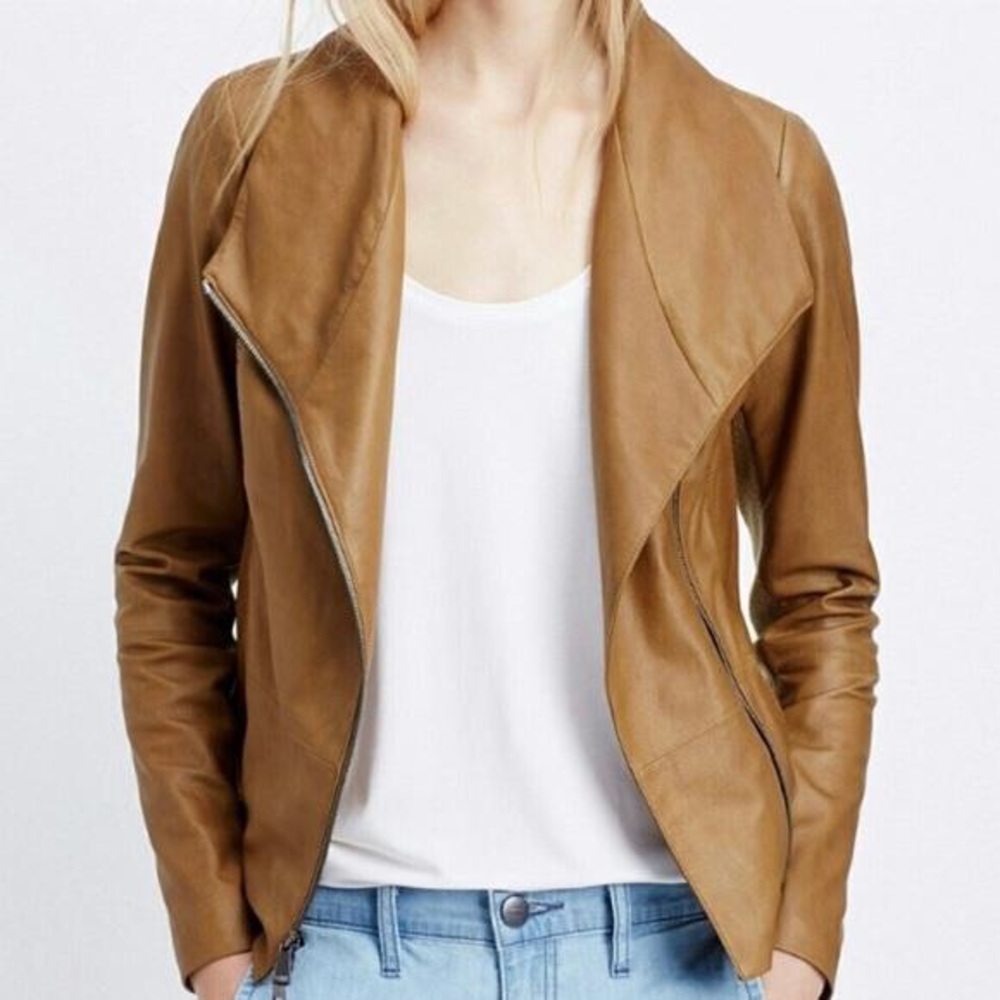 Vince Scuba Leather Jacket - tan/brown/caramel L